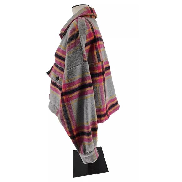 So Cropped Plaid Shacket Pink/Gray - M - Picture 6 of 8